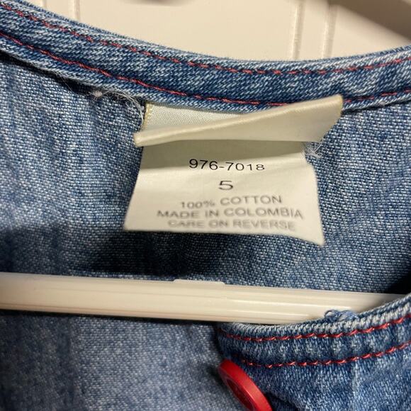 [Oshkosh Collection] Blue Denim Button Down Dress Paint Brushes Pockets Girls 5 - Picture 7 of 7